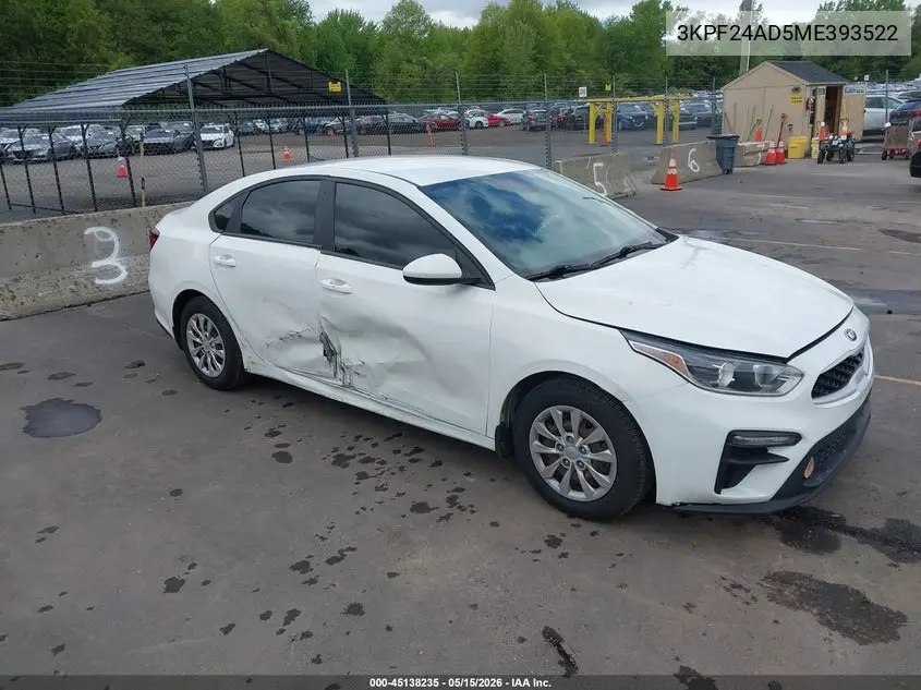 2021 Kia Forte Fe VIN: 3KPF24AD5ME393522 Lot: 45138235