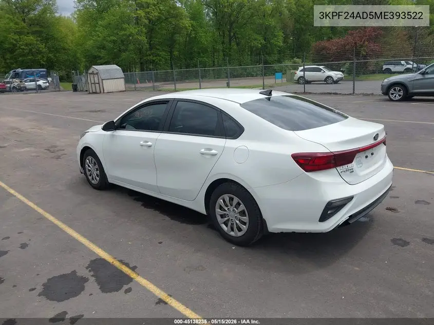 2021 Kia Forte Fe VIN: 3KPF24AD5ME393522 Lot: 45138235