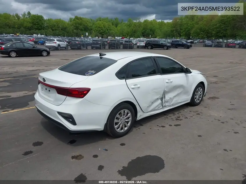 2021 Kia Forte Fe VIN: 3KPF24AD5ME393522 Lot: 45138235