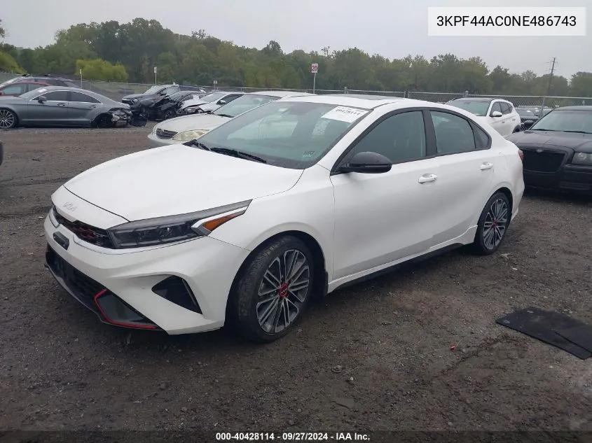 2022 Kia Forte Gt VIN: 3KPF44AC0NE486743 Lot: 40428114