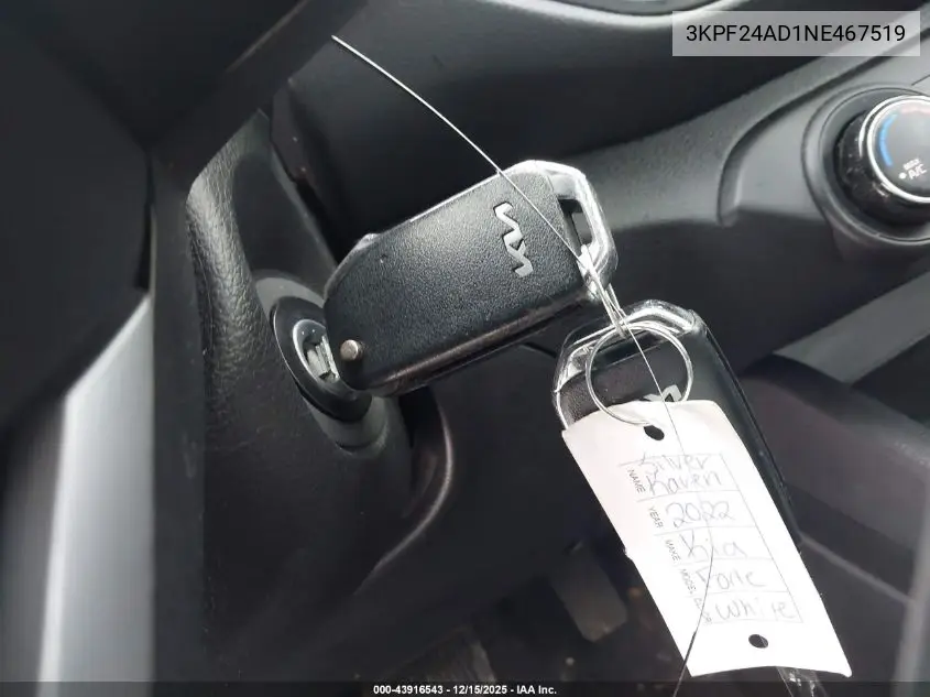 3KPF24AD1NE467519 2022 Kia Forte Lxs
