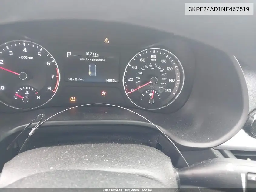 3KPF24AD1NE467519 2022 Kia Forte Lxs