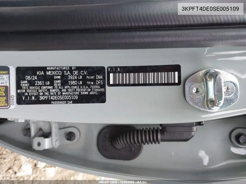 3KPFT4DE0SE005109 2025 Kia K4 Lxs