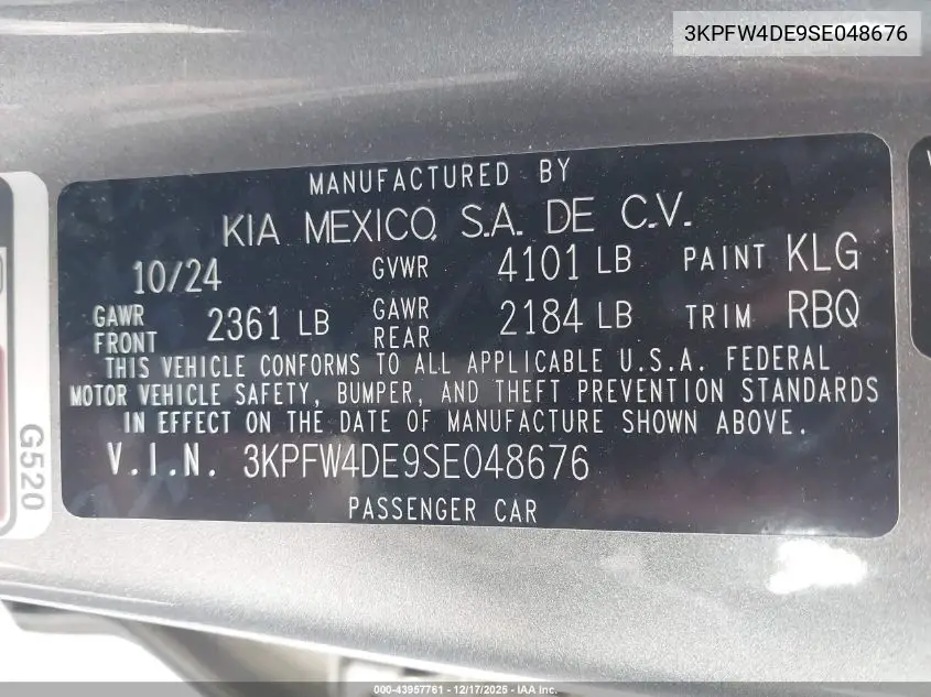 3KPFW4DE9SE048676 2025 Kia K4 Gt-Line