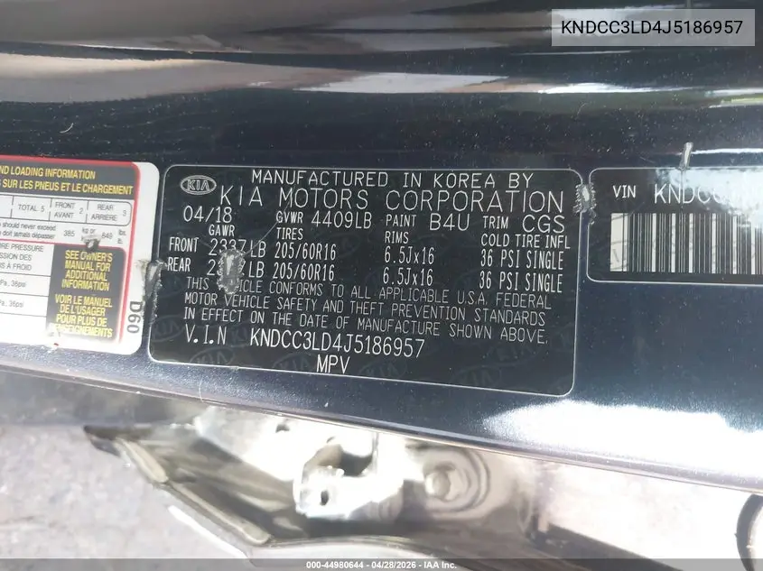 2018 Kia Niro Plug-In Hybrid Ex Premium VIN: KNDCC3LD4J5186957 Lot: 44980644