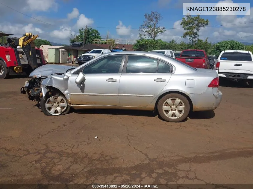 KNAGE123885230278 2008 Kia Optima Lx