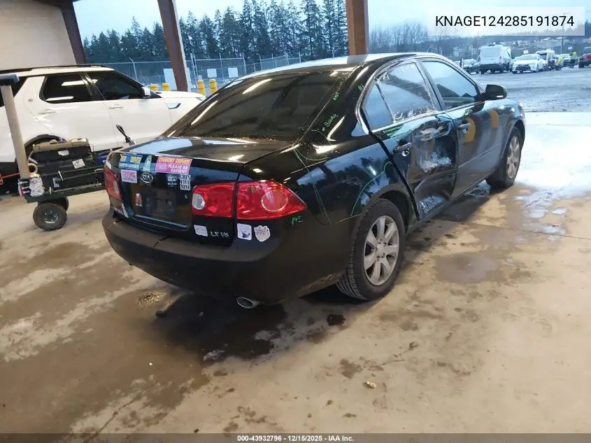 KNAGE124285191874 2008 Kia Optima Lx V6