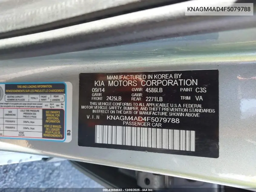 KNAGM4AD4F5079788 2015 Kia Optima Hybrid