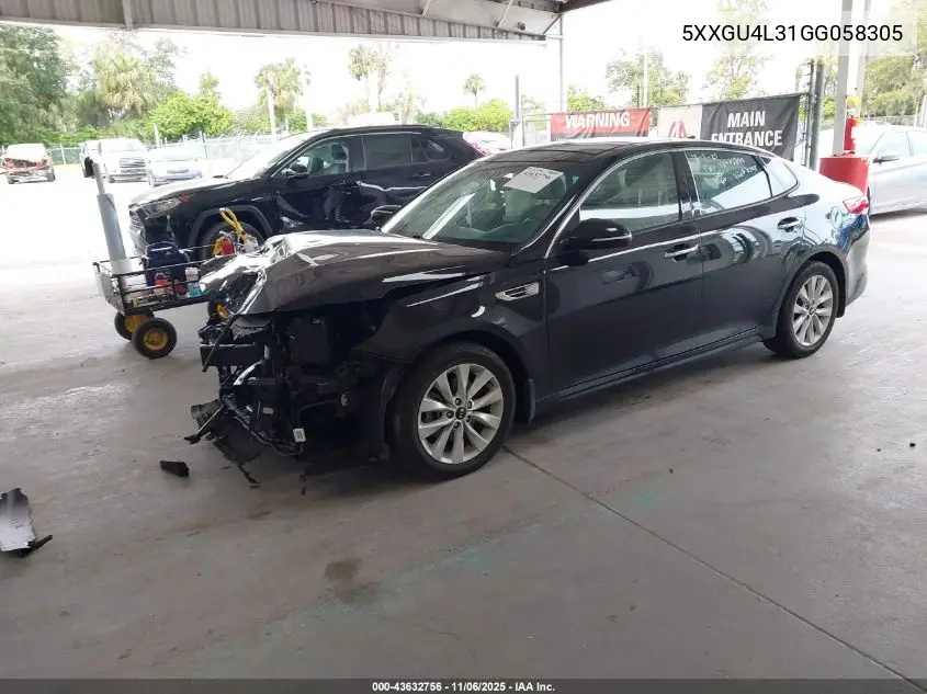 5XXGU4L31GG058305 2016 Kia Optima Ex