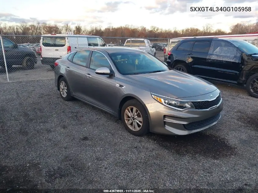 5XXGT4L34GG105958 2016 Kia Optima Lx