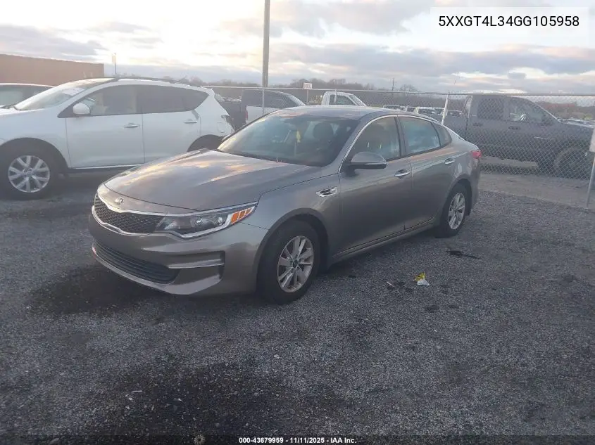 5XXGT4L34GG105958 2016 Kia Optima Lx