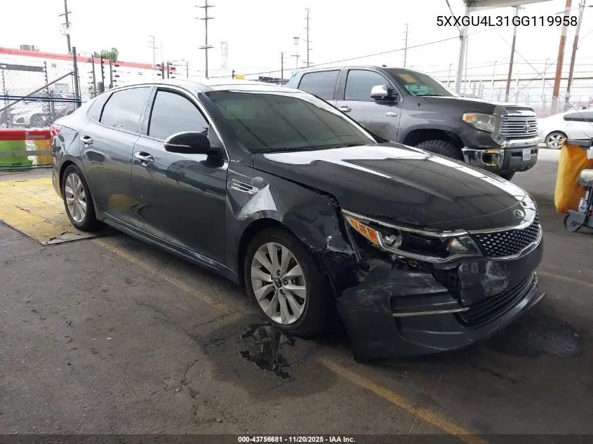 5XXGU4L31GG119958 2016 Kia Optima Ex