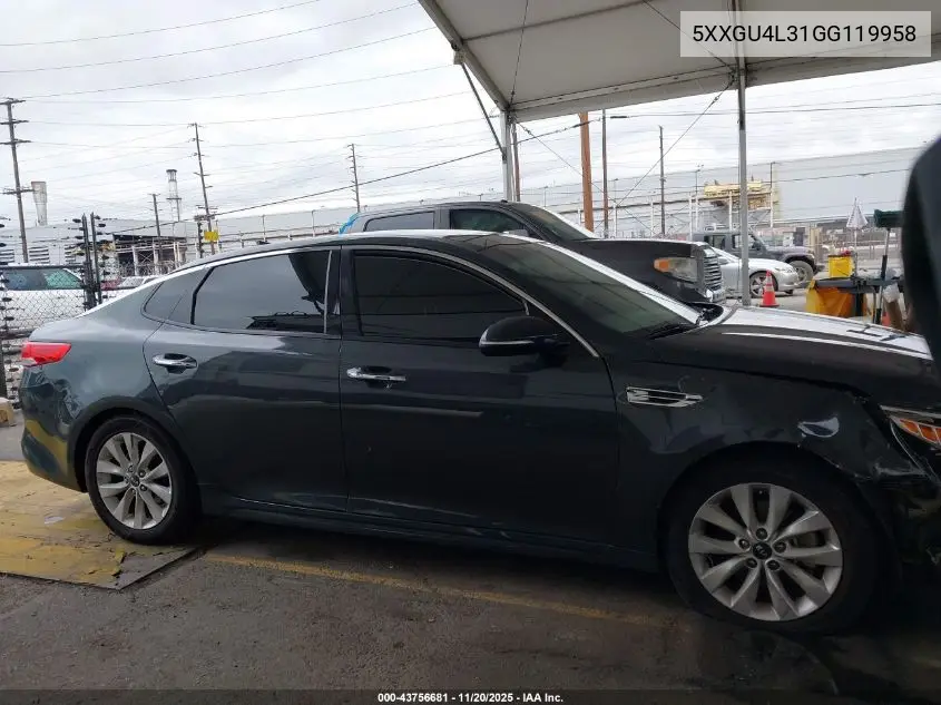 5XXGU4L31GG119958 2016 Kia Optima Ex