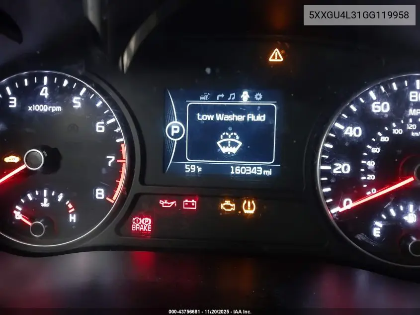 5XXGU4L31GG119958 2016 Kia Optima Ex
