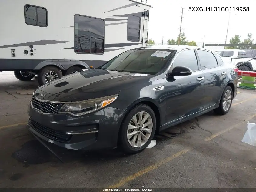 5XXGU4L31GG119958 2016 Kia Optima Ex