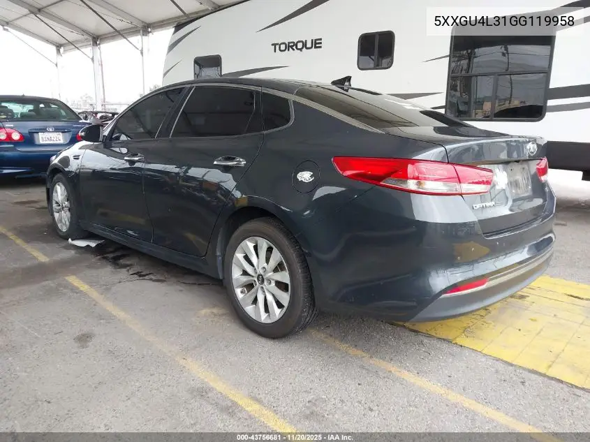 5XXGU4L31GG119958 2016 Kia Optima Ex