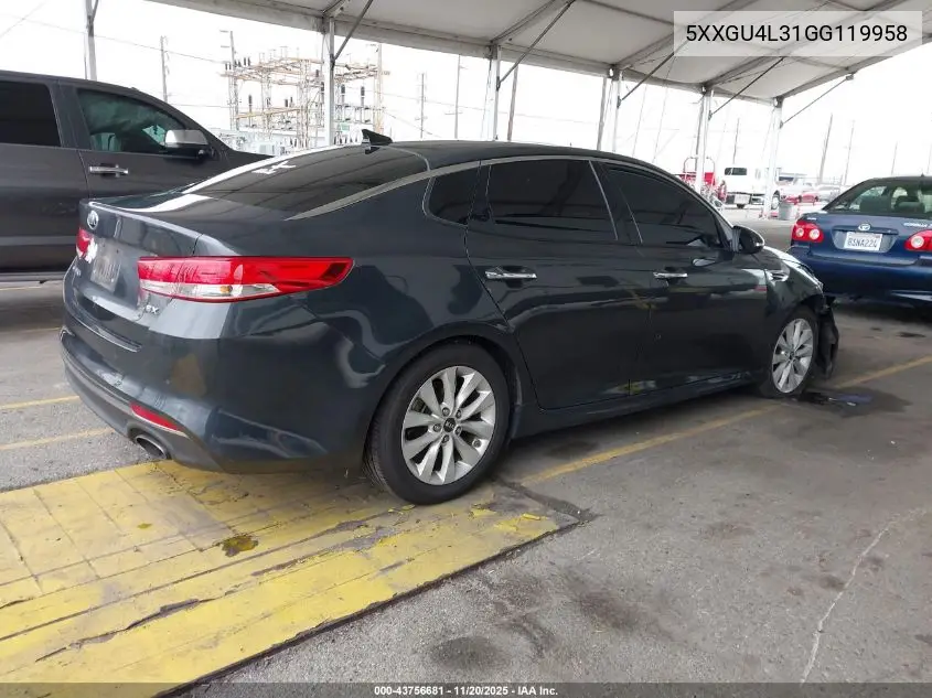 5XXGU4L31GG119958 2016 Kia Optima Ex