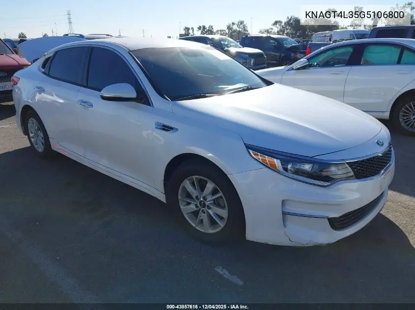 KNAGT4L35G5106800 2016 Kia Optima Lx