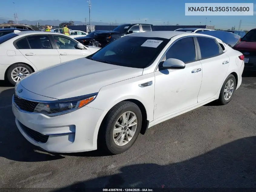 KNAGT4L35G5106800 2016 Kia Optima Lx