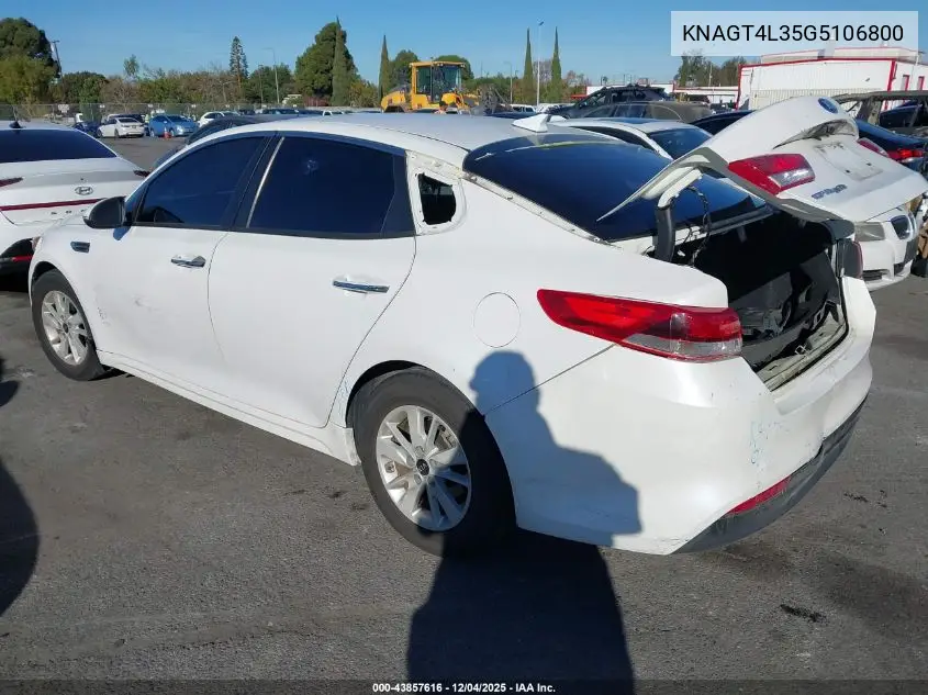 KNAGT4L35G5106800 2016 Kia Optima Lx