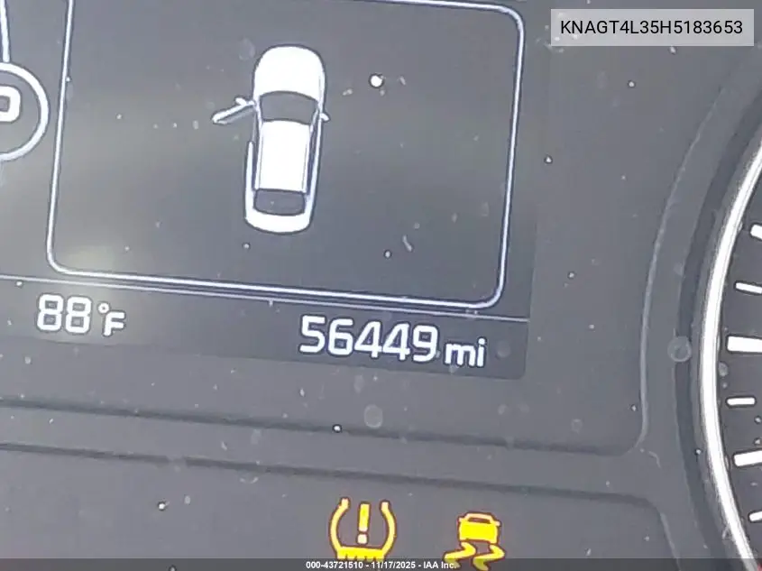 KNAGT4L35H5183653 2017 Kia Optima Lx