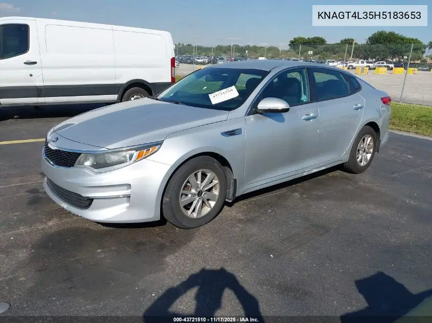 KNAGT4L35H5183653 2017 Kia Optima Lx