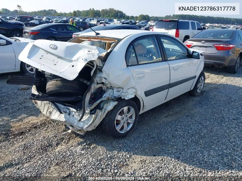 KNADE123786317778 2008 Kia Rio Lx/Sx