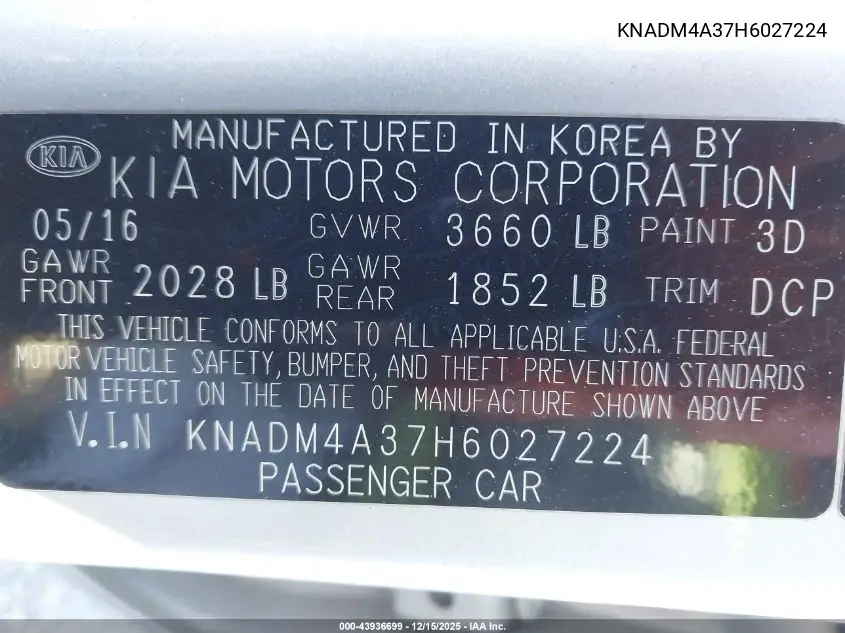 KNADM4A37H6027224 2017 Kia Rio Lx