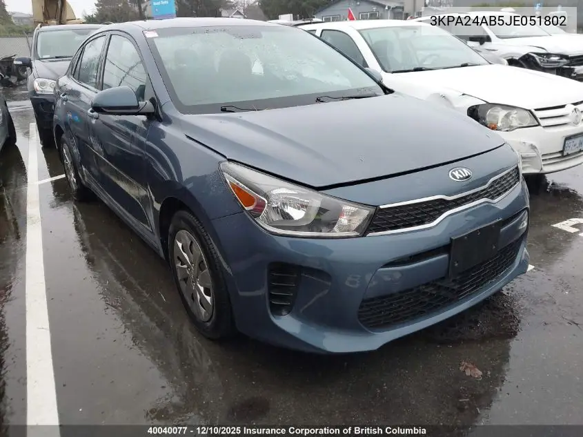 3KPA24AB5JE051802 2018 Kia Rio