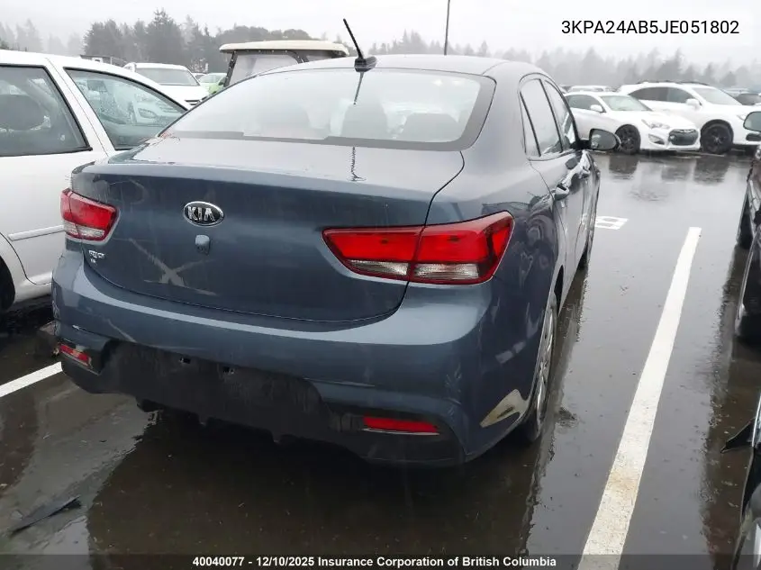 3KPA24AB5JE051802 2018 Kia Rio