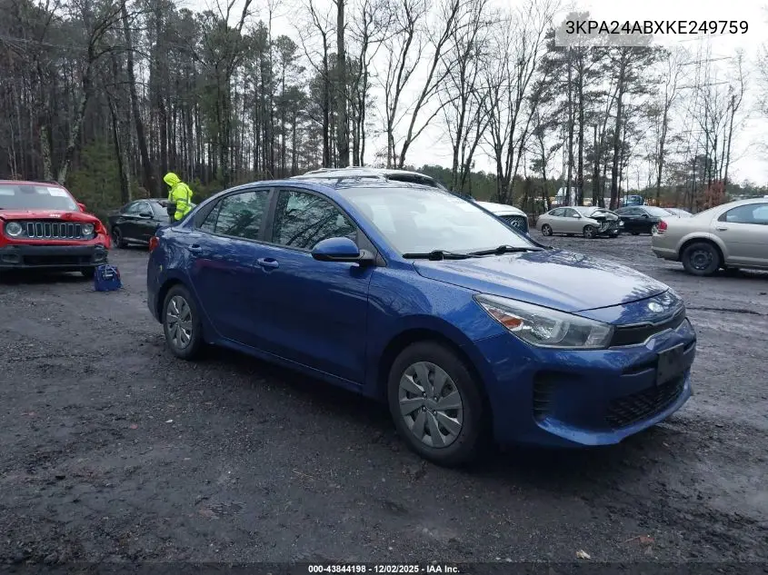 3KPA24ABXKE249759 2019 Kia Rio S