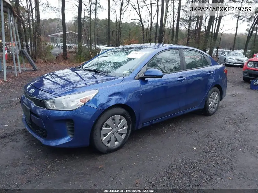 3KPA24ABXKE249759 2019 Kia Rio S