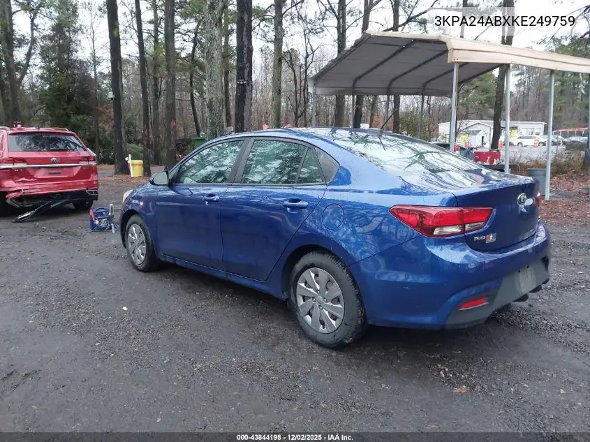 3KPA24ABXKE249759 2019 Kia Rio S