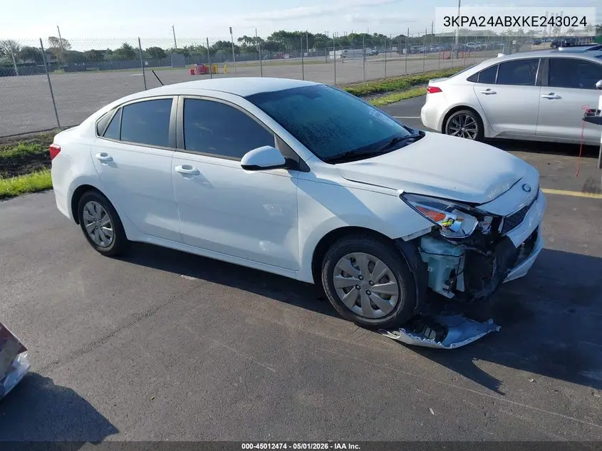 3KPA24ABXKE243024 2019 Kia Rio S
