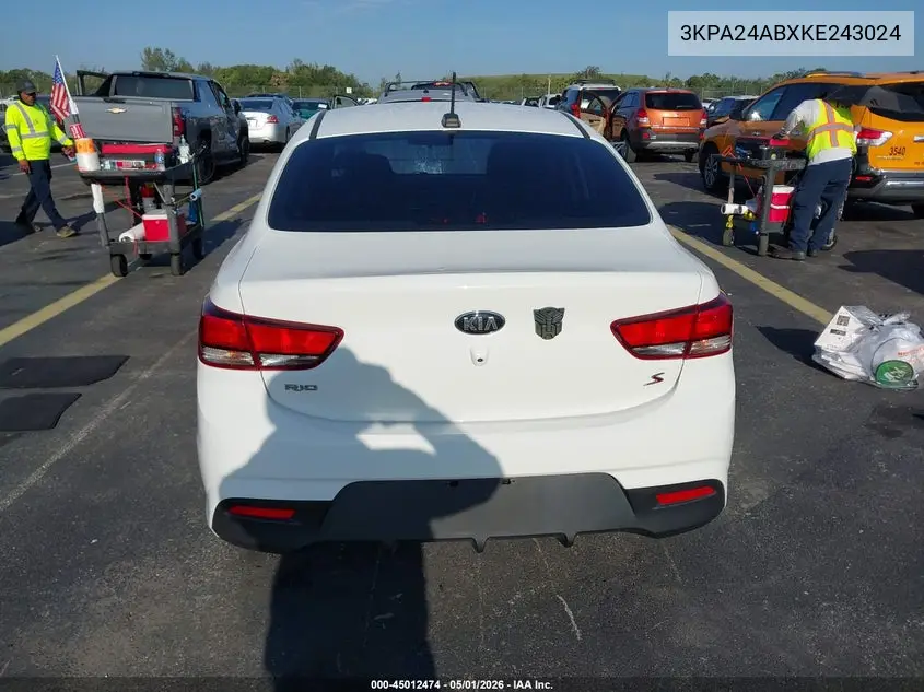 3KPA24ABXKE243024 2019 Kia Rio S