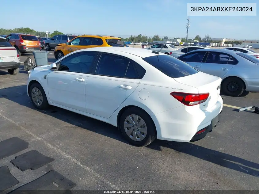 3KPA24ABXKE243024 2019 Kia Rio S