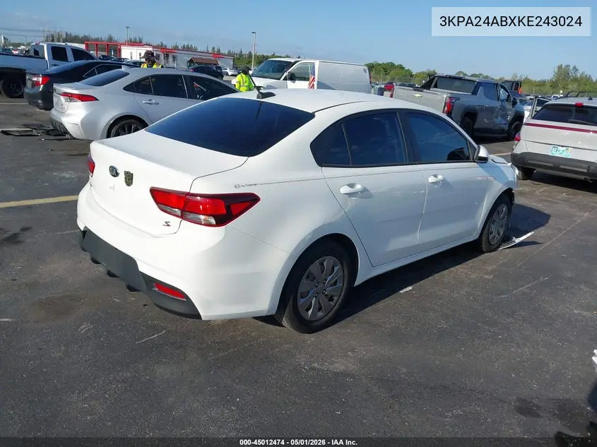 3KPA24ABXKE243024 2019 Kia Rio S