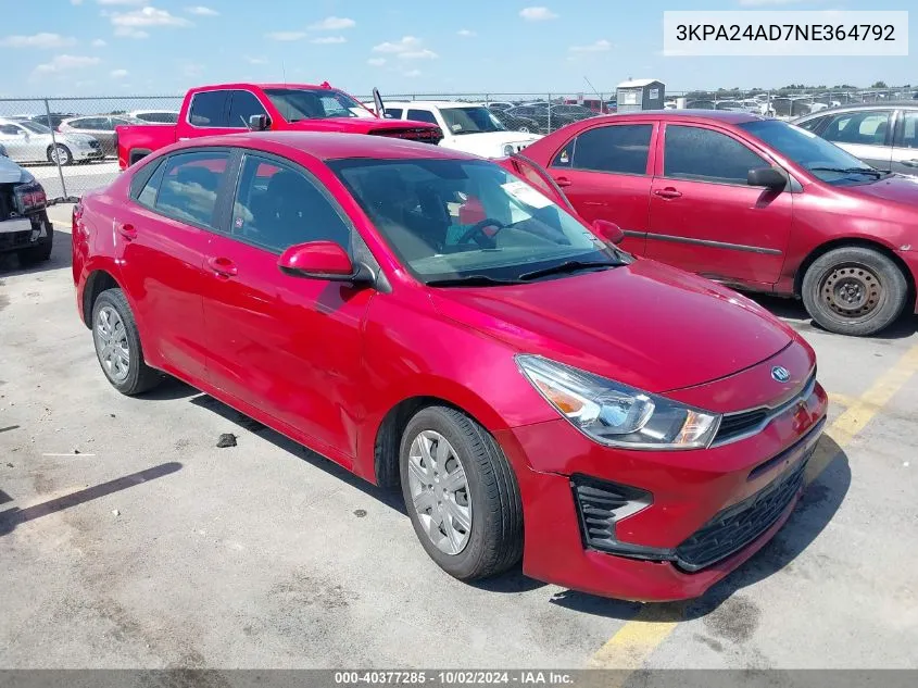 3KPA24AD7NE364792 2022 Kia Rio Lx/S