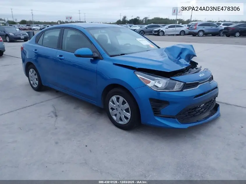 3KPA24AD3NE478306 2022 Kia Rio S