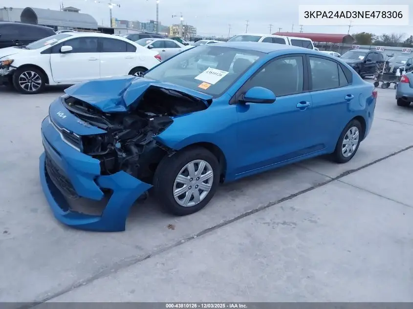 3KPA24AD3NE478306 2022 Kia Rio S