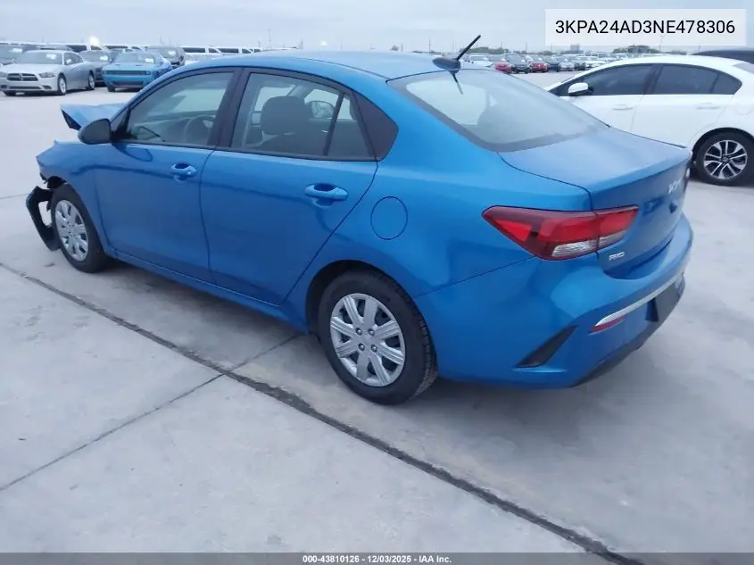 3KPA24AD3NE478306 2022 Kia Rio S