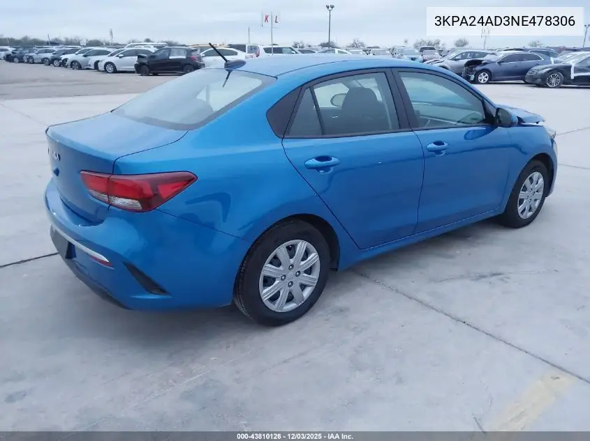 3KPA24AD3NE478306 2022 Kia Rio S
