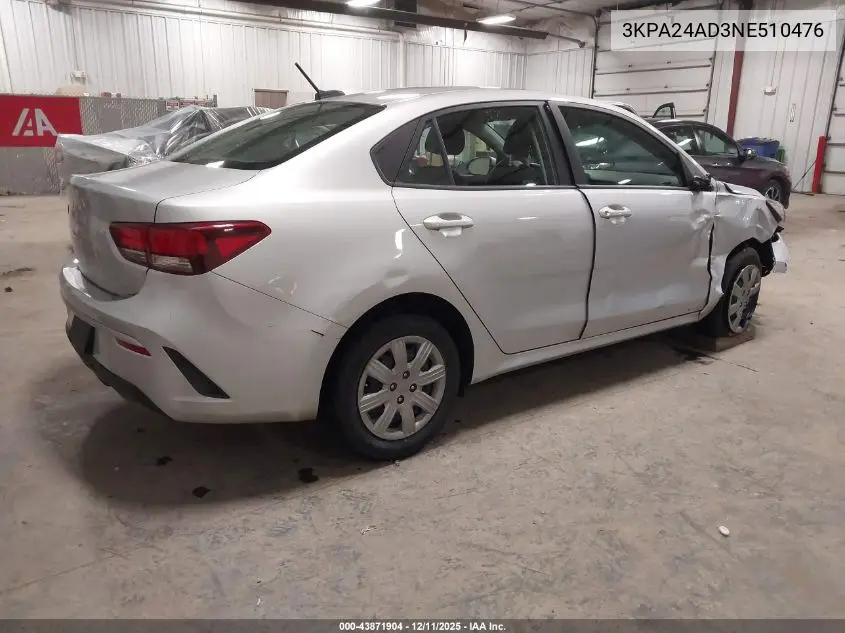 3KPA24AD3NE510476 2022 Kia Rio Lx