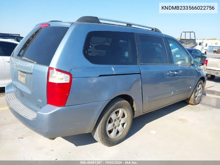 KNDMB233566022756 2006 Kia Sedona Ex/Lx