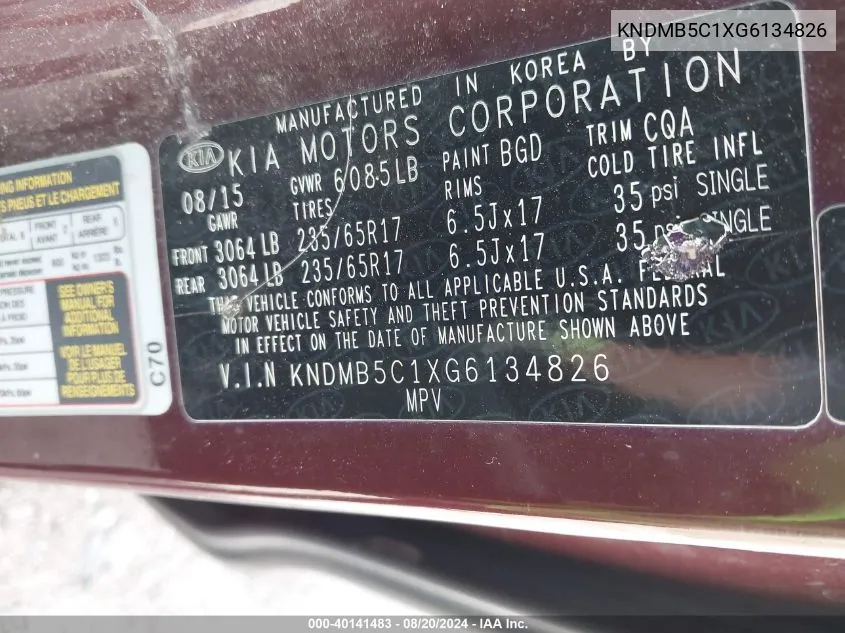 KNDMB5C1XG6134826 2016 Kia Sedona Lx