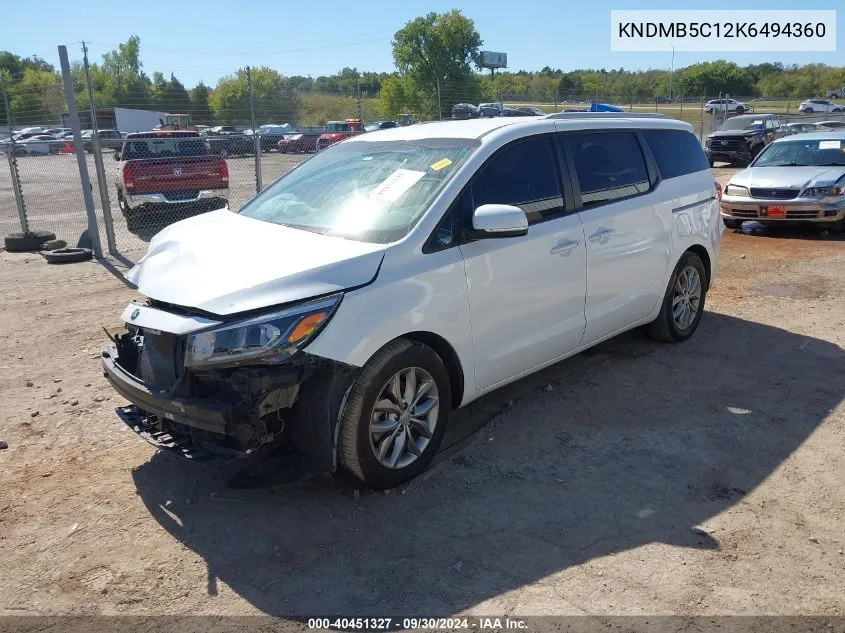 KNDMB5C12K6494360 2019 Kia Sedona Ex