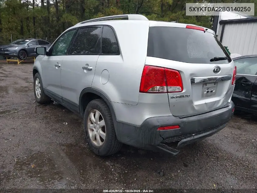 5XYKTDA22BG140250 2011 Kia Sorento Lx V6