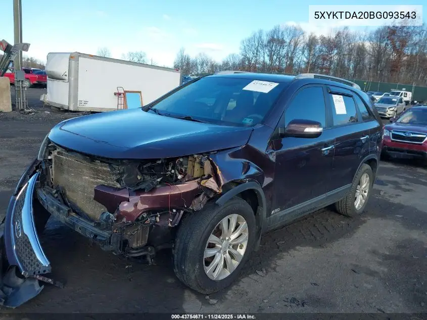 5XYKTDA20BG093543 2011 Kia Sorento Lx V6
