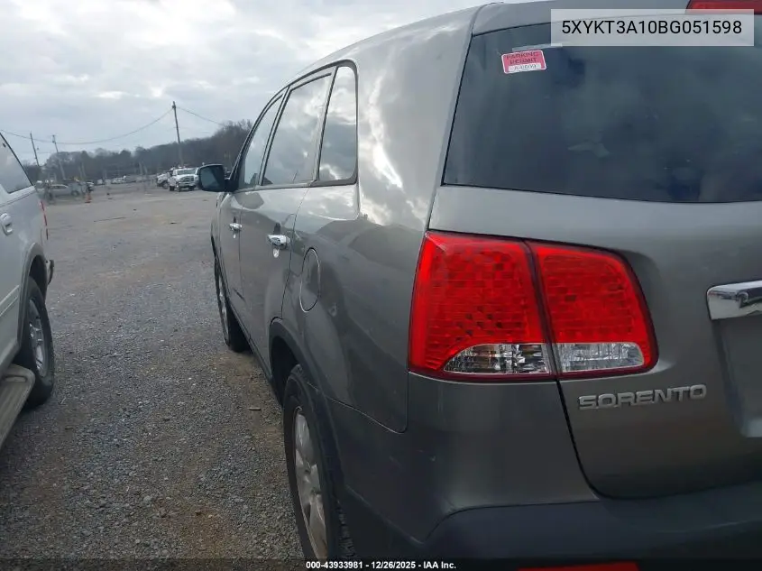5XYKT3A10BG051598 2011 Kia Sorento Lx