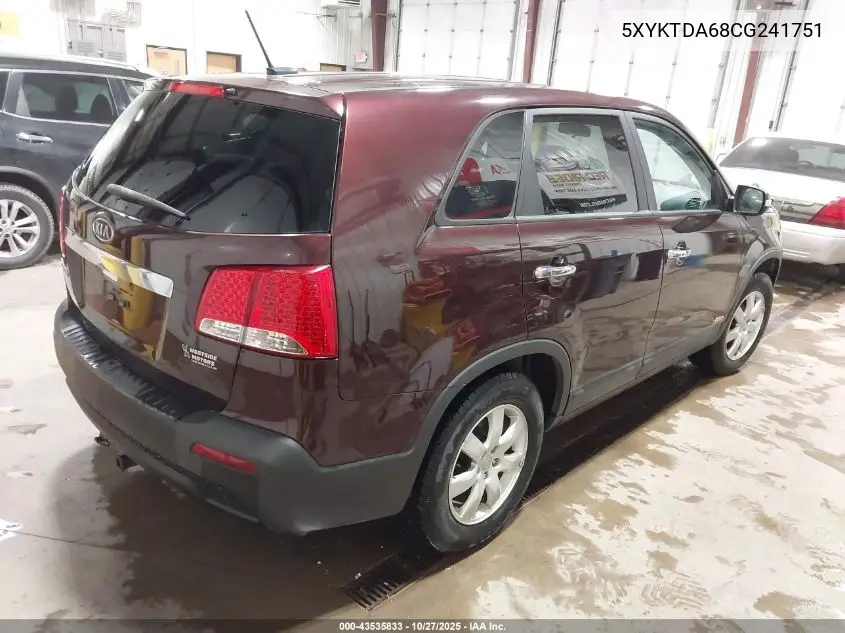5XYKTDA68CG241751 2012 Kia Sorento Lx